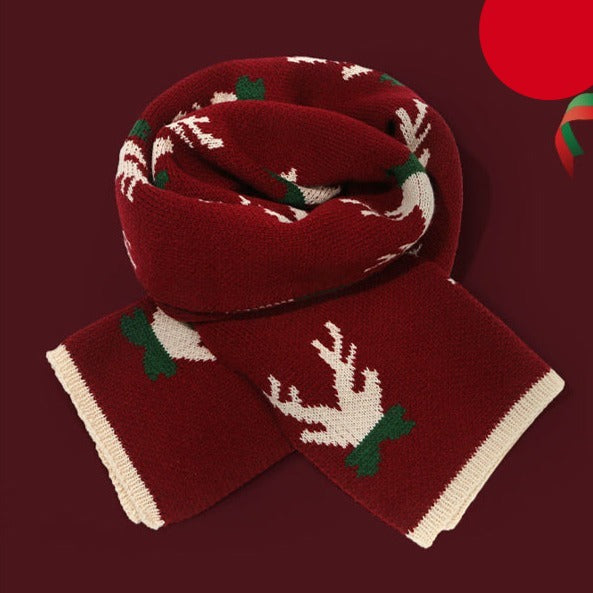 Cute Reindeer Xmas Red Scarf for Girls