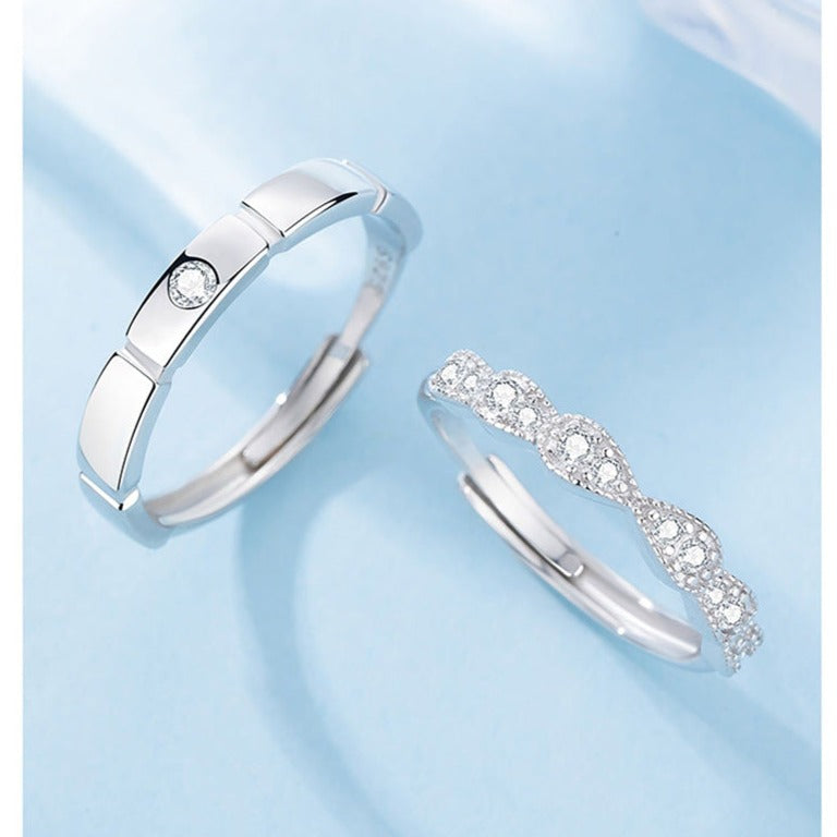 Matching Zirconia Adjustable Size Rings Set for Couples
