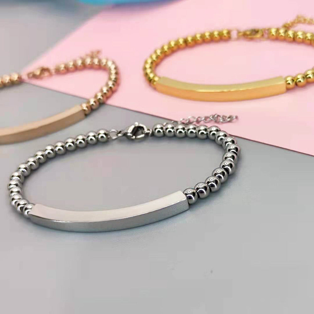Engraved Name Plated Couple Bracelets Set