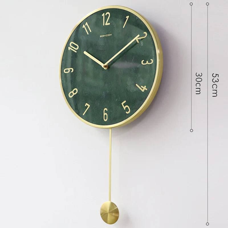 Natural Marble Pendulum Silent Wall Clock (14")