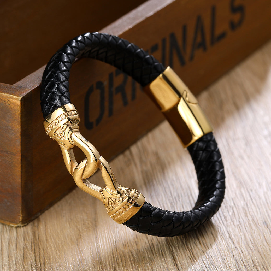 Braided Leather Bracelet for Men with Names Engraved
