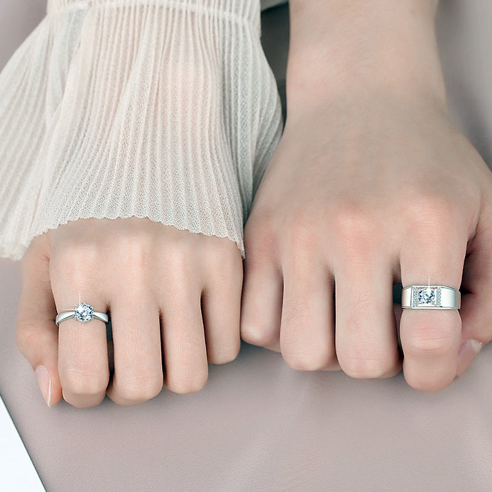 Personalized Sterling Silver Couple Wedding Rings Set