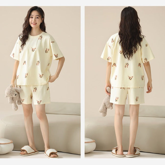 Dog Face Matching Shorts Pajamas Set - 100% Cotton