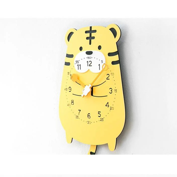 Gullei™ Cute Tiger Pendulum Silent Clock for Kids Bedroom