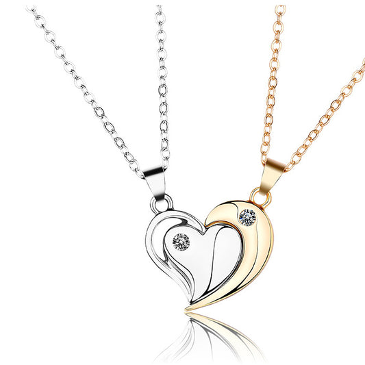 Engravable Magnetic Half Hearts Couple Necklaces Set
