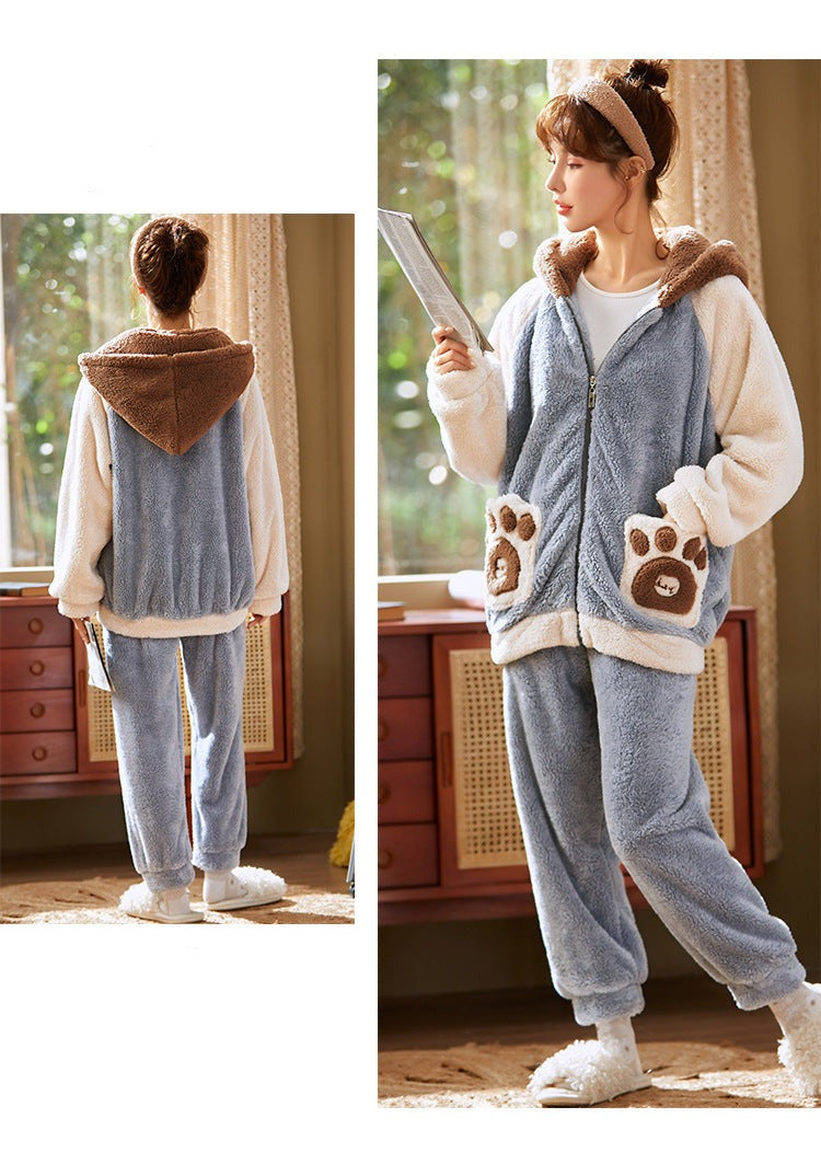 Thick Winter Hoodie Pajamas Set for Couples
