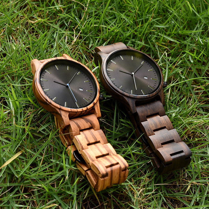 Matching Simple Wood Couple Watch Set with Custom Names