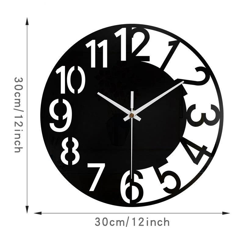 Big Numerals Silent Wall Clock — 12" Modern MDF (Black)