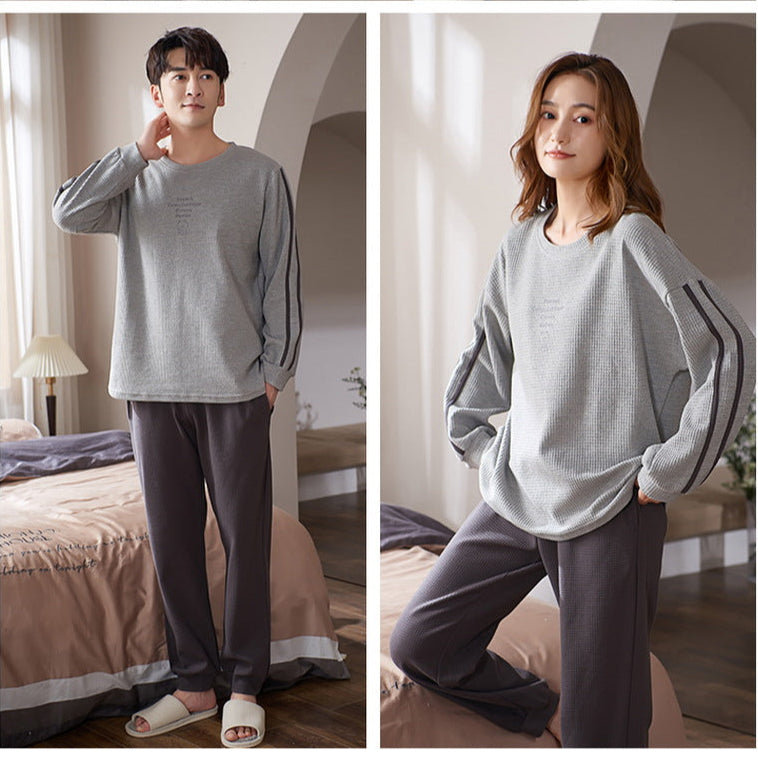 Modern Grey Couple Pajamas: Comfortable Waffle Knit Matching PJs