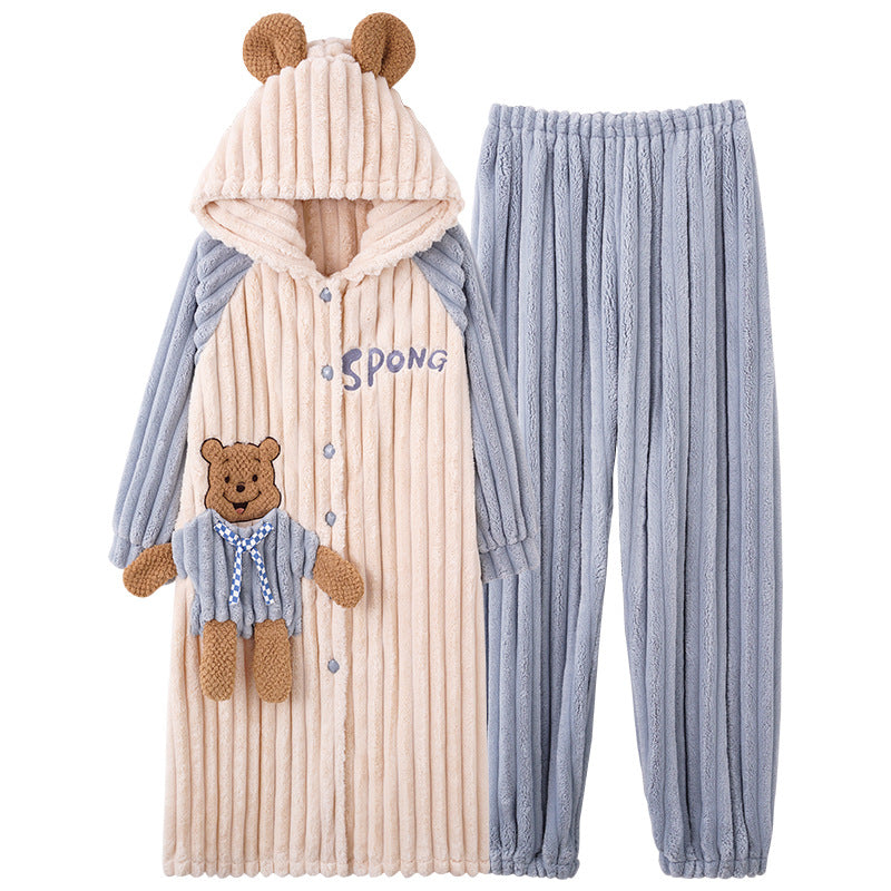 Winter Women Flannel Pajamas Set