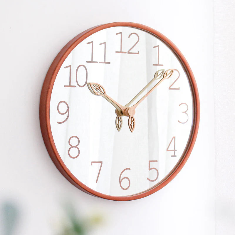 Nordic Mirror Silent Wall Clock – Solid Wood, 12"