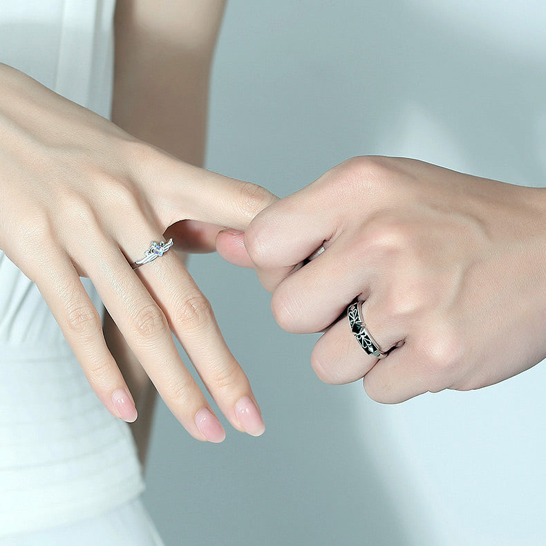 Engraved Matching Wings Wedding Bands