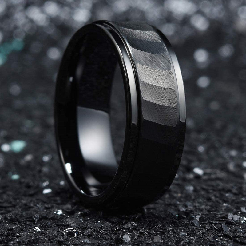 Custom Knife Cut Mens Ring - Stainless Steel