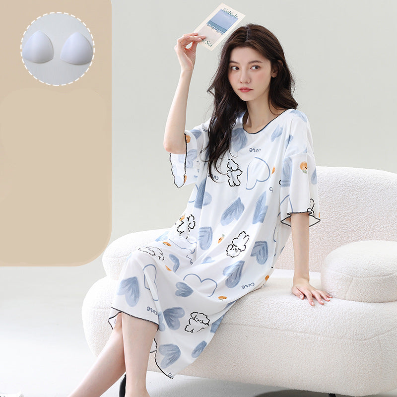 Bear Print Padded Bra Nightdress 100% Cotton