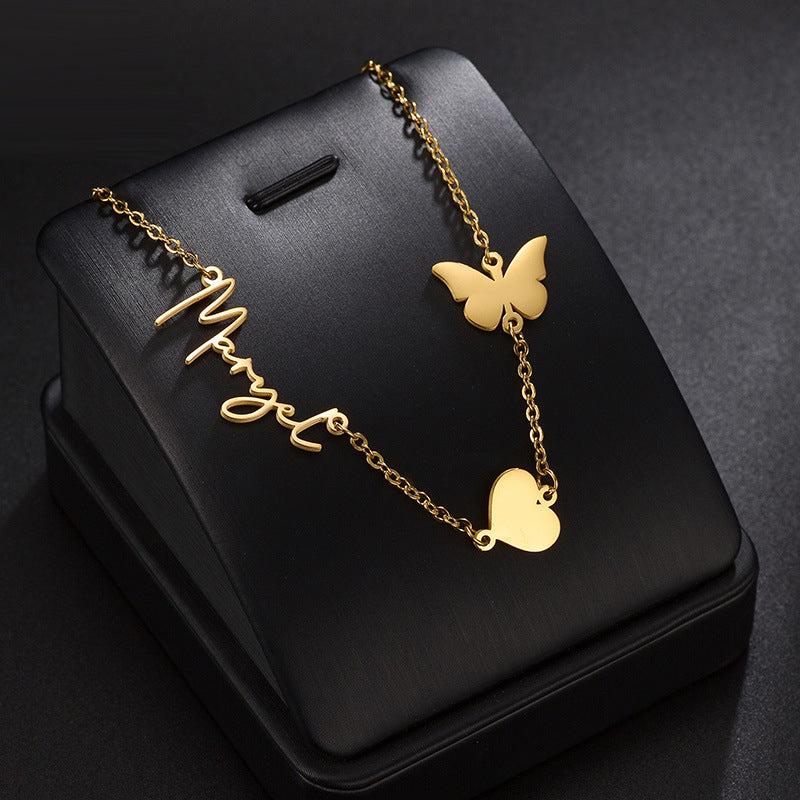 Heart Butterfly Charms Personal Name Necklace