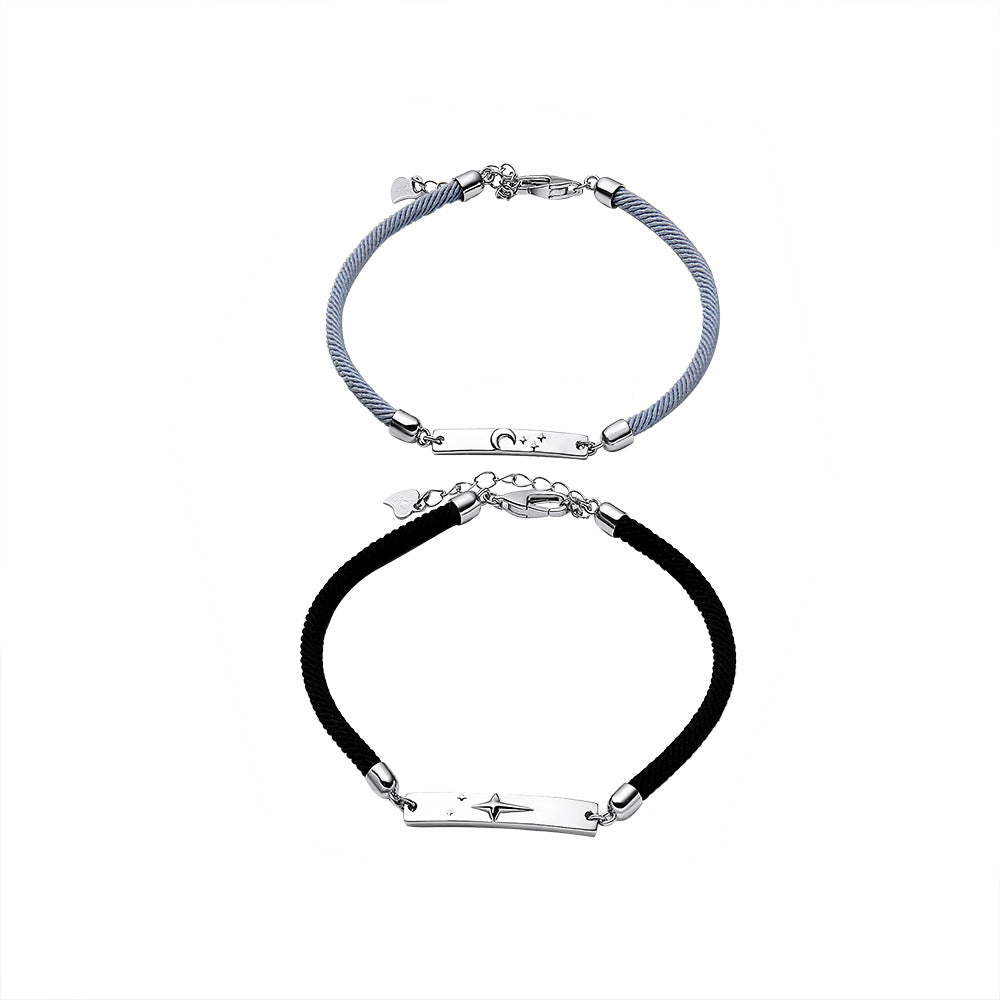 Engraved Star and Moon Couple Promise Bracelets Set