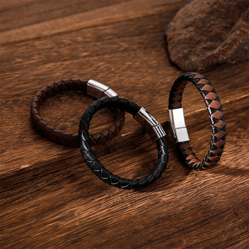 Custom Engraved Mens Leather Bracelet 21.5cm