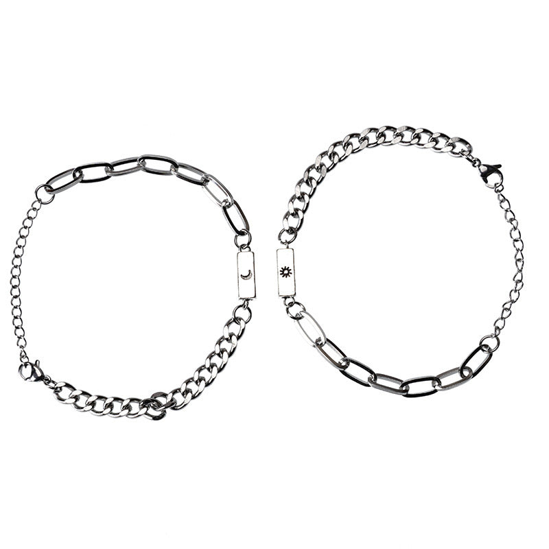Engraved Couple Promise Bracelets Sun and Moon