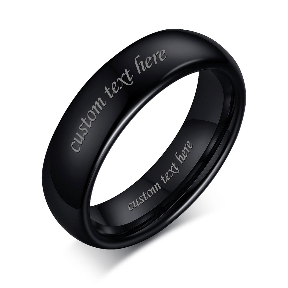 Custom Engraved Mens Black Wedding Ring Tungsten