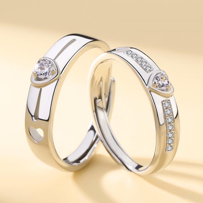 Matching Hearts Engagement Rings Set