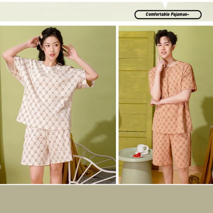 4-Piece Short Sleeve Pajamas Set for Couples 100% Cotton