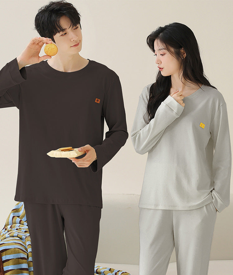 Long Sleeve Round Neck Couples Winter Pajamas 100% Cotton