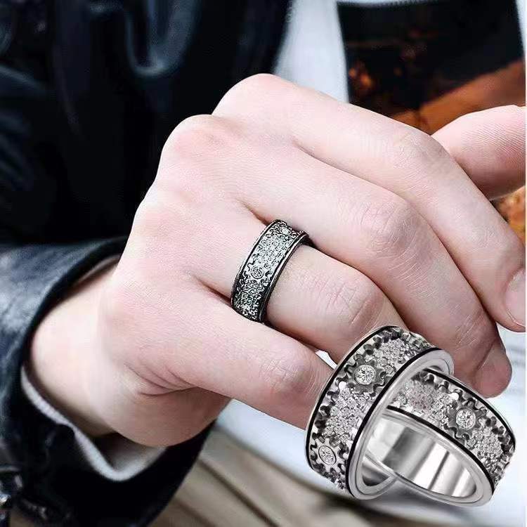 fidget ring gears Engraved Kinetic Gears Fidget Ring | Unisex Spinner