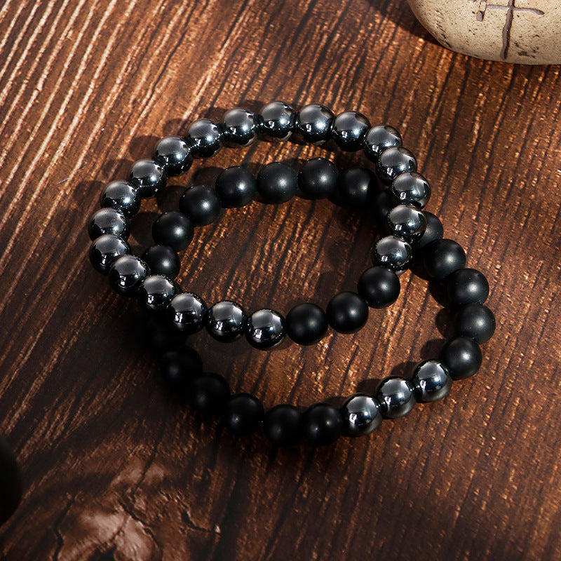 Agate Iron Beads Mens Bracelet