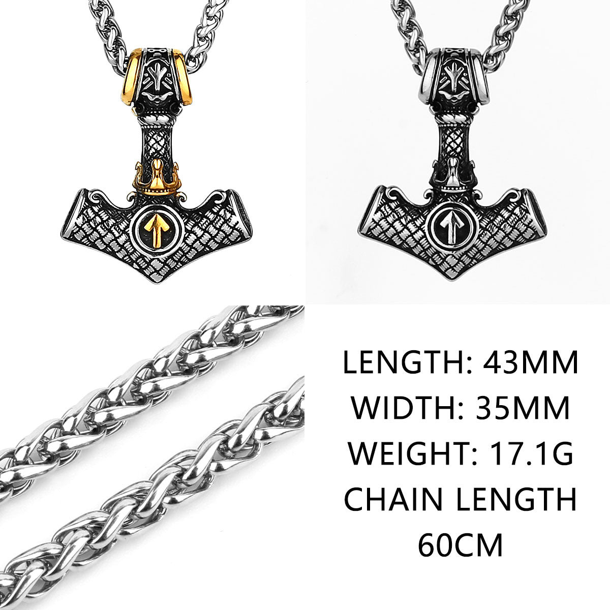 Mens Thor Hammer Style Thick Chain Necklace