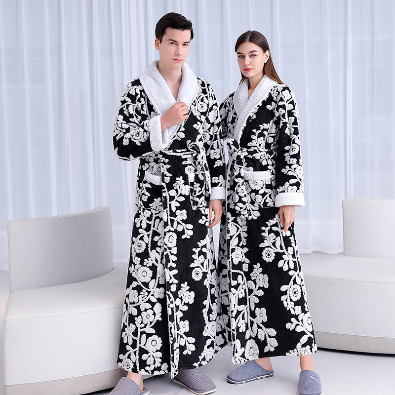 Floral Thickened Flannel Robe Nightgown Set