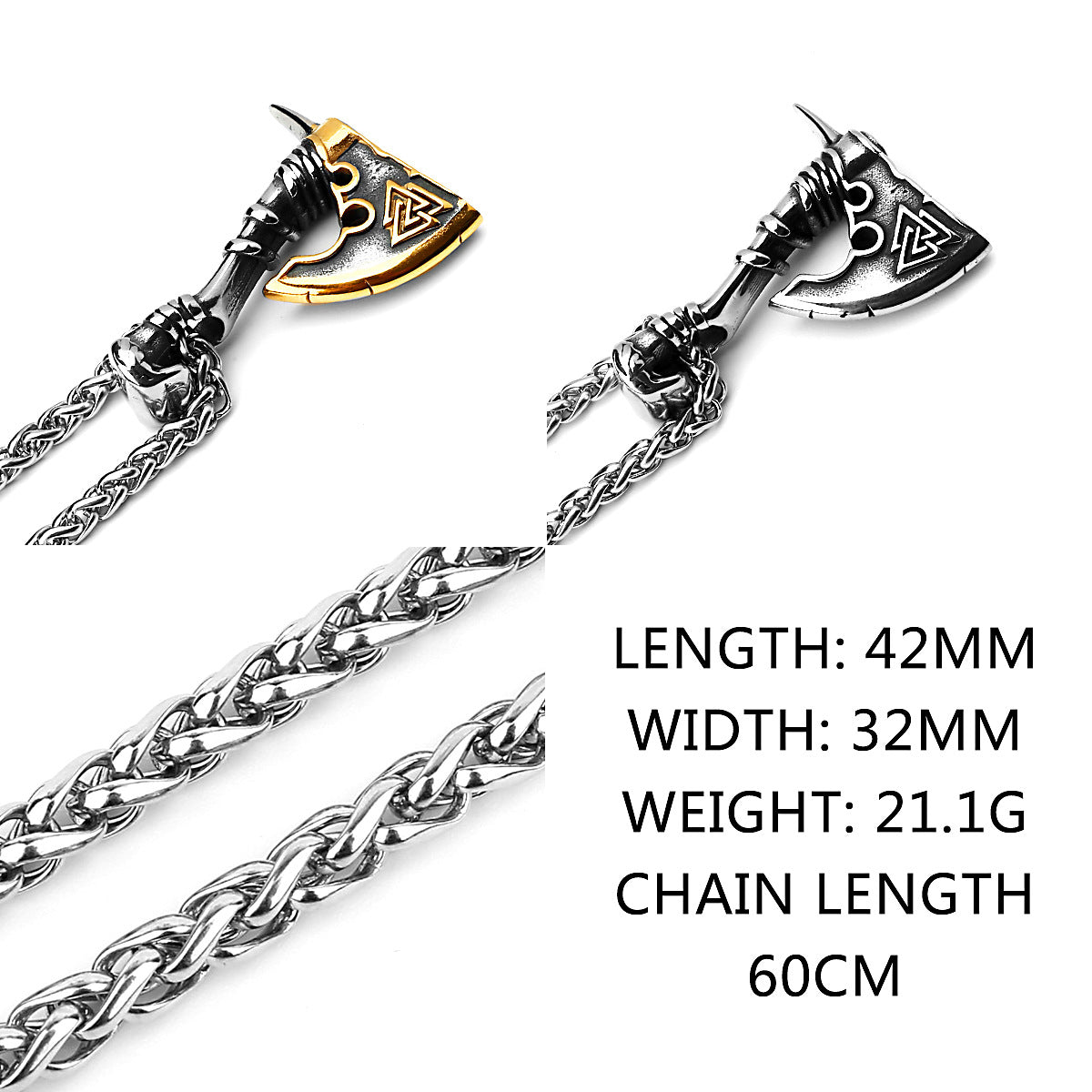 Mens Viking Rune Style Axe Thick Chain Necklace