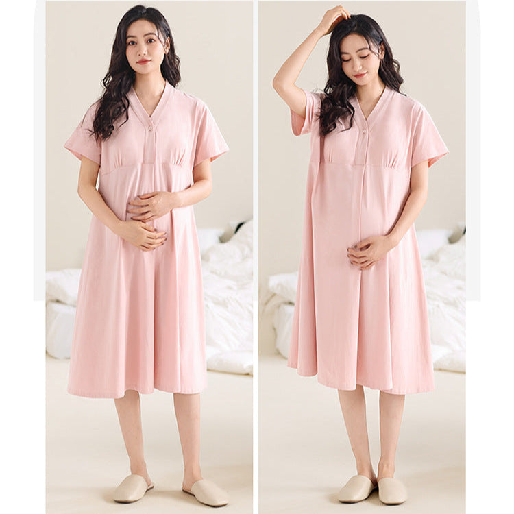 Gullei™ Breathable Cotton Maternity Pajama Set with Built-in Bra