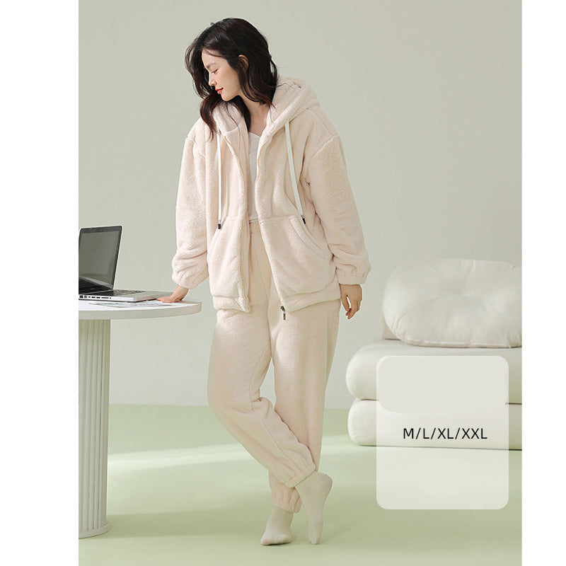 4-Piece Warm Hoodie Matching Pajamas Set for Couples