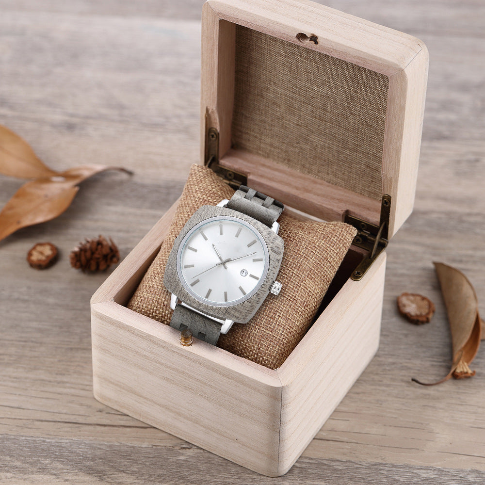 Square Dial Wood Couple Watch Set