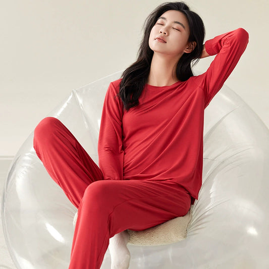 Gullei ™ Red Long Sleeve Pajamas Set 100% Organic Cotton