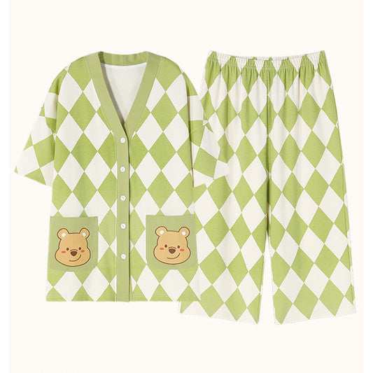 Preppy "Yellow Bear" Couple's Cardigan Set