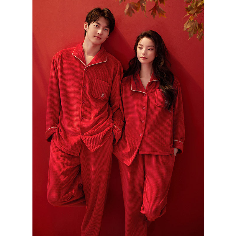 Newly Wed Couples Red Flannel Pajamas Set
