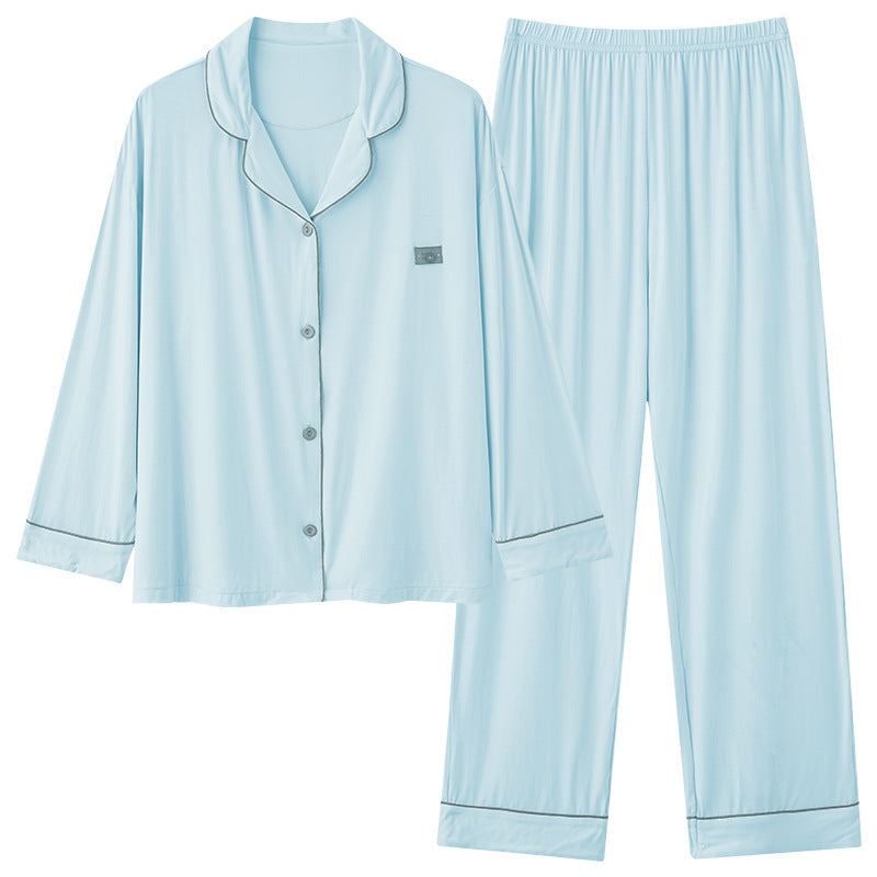 Long Sleeve Collar Matching Pajamas Set 100% Cotton