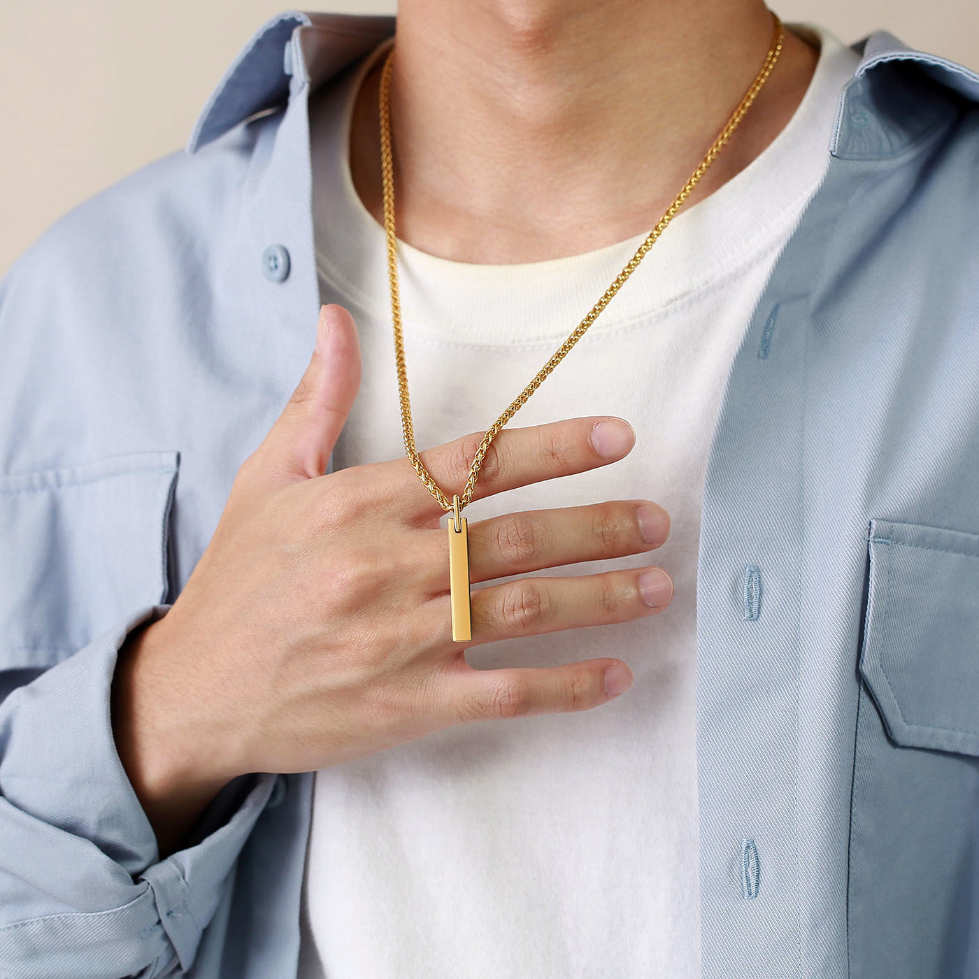 Custom Engraved Vertical Bar Necklace for Men