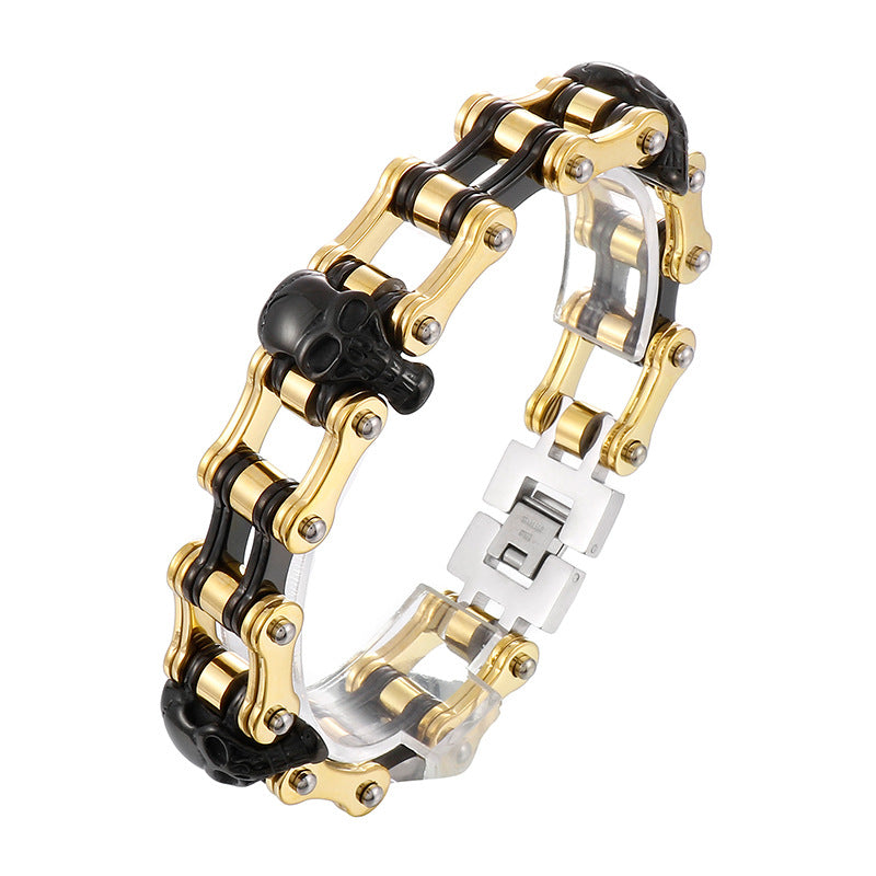 Custom Skull Bike Chain Mens Bracelet 22cm