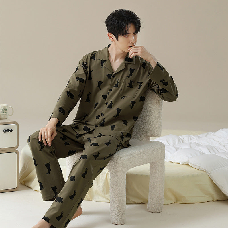 Premium Cotton Rabbits Pattern Long Sleeves Pajamas Set