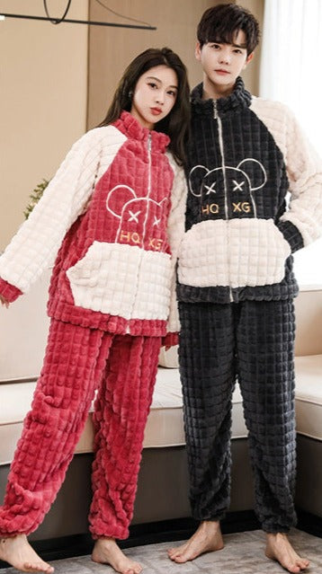 Matching Corel Fleece PJs Nightwear Set for Couples
