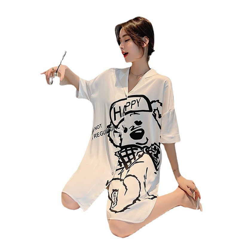 Cooling Bear Graphic Sleep Shirt for Women - Gullei