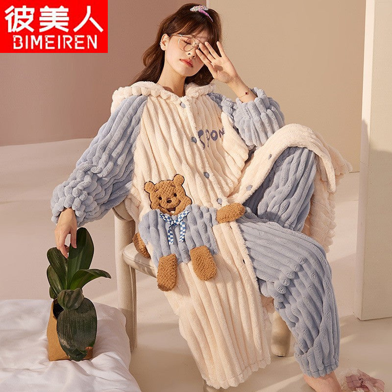 Winter Women Flannel Pajamas Set