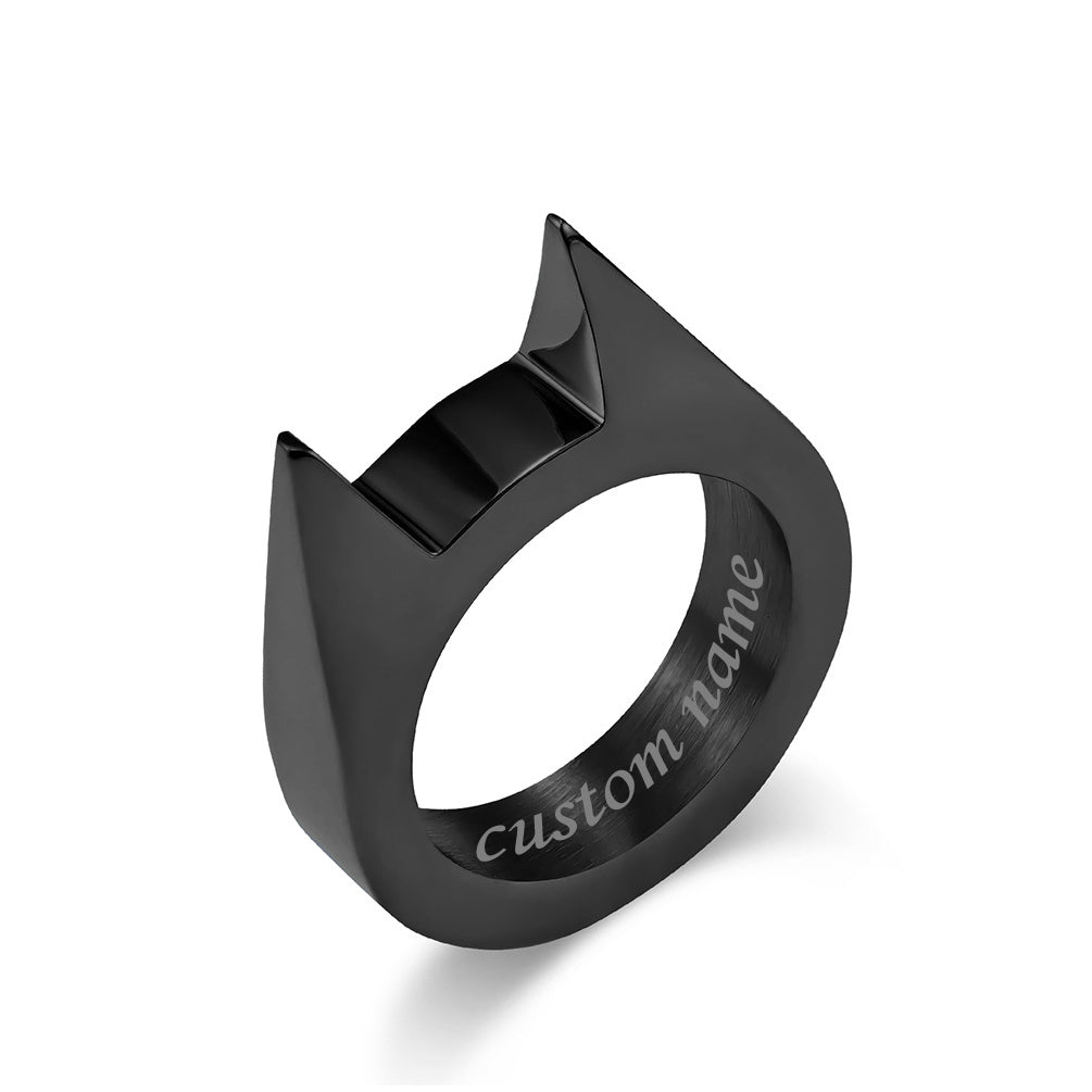 Engraved Cat Ears Spiked Unisex Self Defense Ring