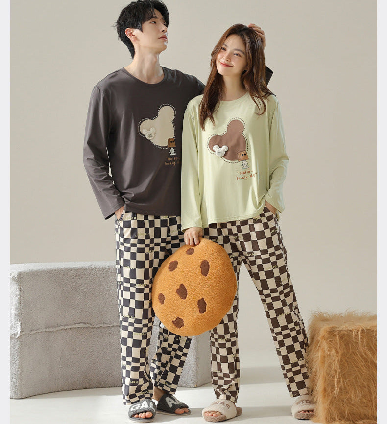 4-Piece Bear Checkered PJs Set for Couples