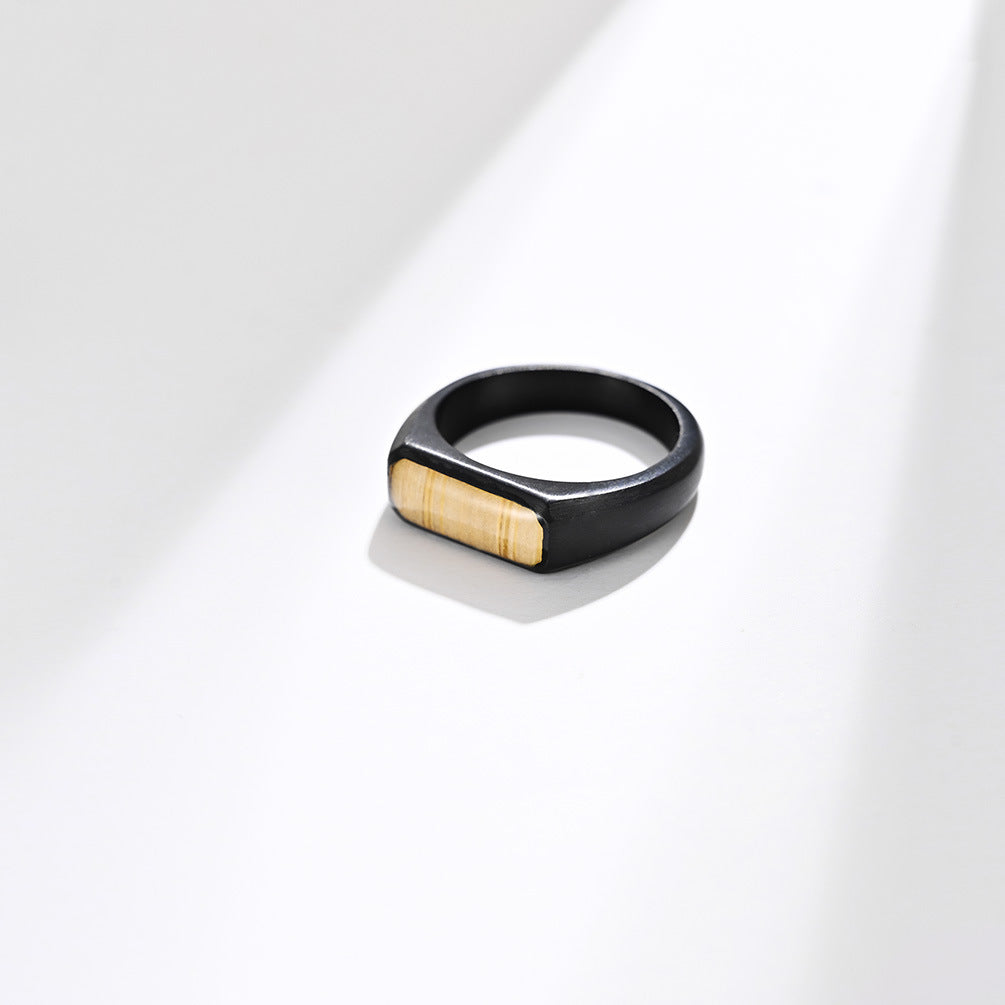 Engraved Wood and Titanium Promise Ring