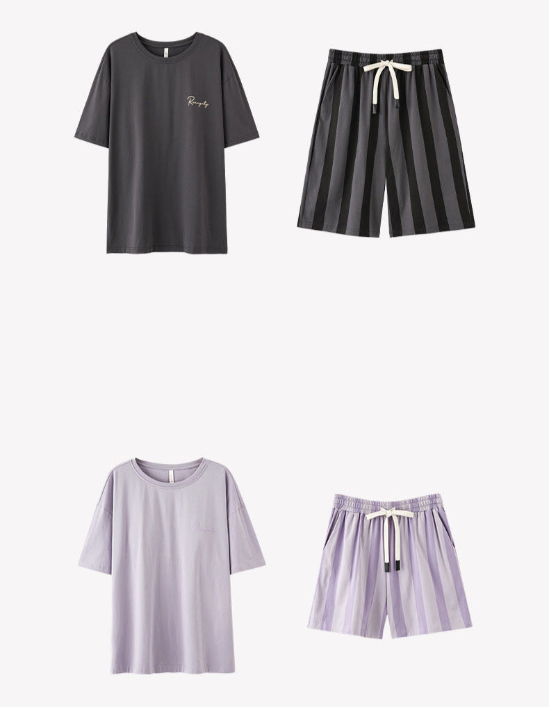 Korean Style Couple Pajamas - Soft Matching Short Sleeve Set