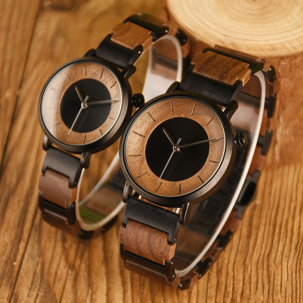 Matching Wooden Couples Watch Gift Set for Two Custom Engraved Gullei Design 1