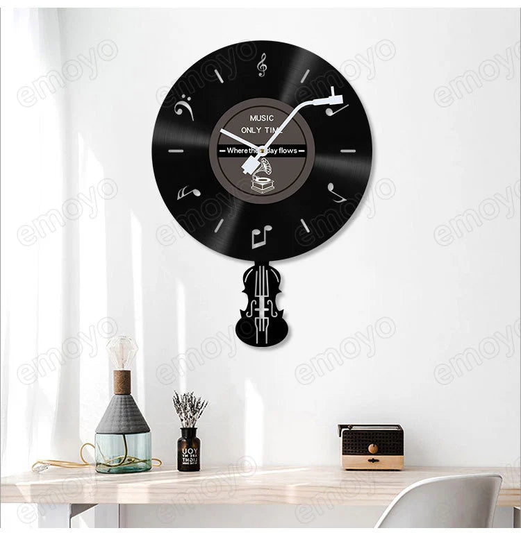 LP Record Pendulum Wall Clock — Vinyl, Silent (15.7x11.8 in)